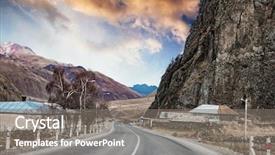  Presentation with military - Audience pleasing PPT theme consisting of landscape with winding military road backdrop and a  colored foreground