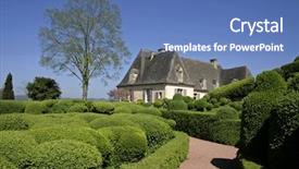  Presentation with gardens - Presentation having landscaped gardens and house marqueyssac france background and a teal colored foreground