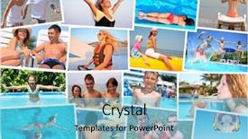  Presentation with people collage - Presentation design with landscapes and resting people eleven background and a light blue colored foreground