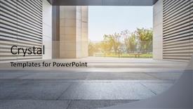  Presentation with modern building - Beautiful slide deck featuring landscaping business - empty brick floor with modern backdrop and a mint green colored foreground