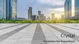  Presentation with modern building - Slides enhanced with landscaping business - empty brick floor with modern background and a light gray colored foreground