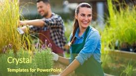  Presentation with employees - Slide deck featuring landscaping business - garden center employees background and a tawny brown colored foreground