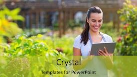  Presentation with using digital tablet - Presentation theme with landscaping business - garden center worker using digital background and a yellow colored foreground