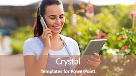  Presentation with brain language center - Audience pleasing presentation theme consisting of landscaping business - garden center worker using digital backdrop and a coral colored foreground