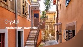  Presentation with windows doors - Theme featuring lanes of old town stone background and a coral colored foreground