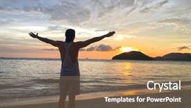  Presentation with island sunset - Beautiful presentation theme featuring langkawi island in malaysia backdrop and a violet colored foreground