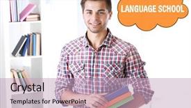  Presentation with language - Audience pleasing theme consisting of language school concept with young man backdrop and a soft green colored foreground