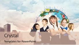  Presentation with school kids - Presentation design featuring language schools - image of kids of school background and a lemonade colored foreground