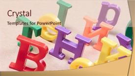  Presentation with alphabet - Amazing slide deck having language schools - plastic alphabet letters backdrop and a  colored foreground