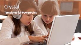  Presentation with task - Colorful slides enhanced with language schools - schoolgirls with notebook performs task backdrop and a red colored foreground