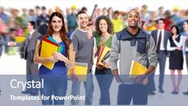  Presentation with students - Theme enhanced with language schools - young beautiful smiling students portrait background and a  colored foreground