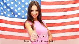  Presentation with language - Beautiful presentation featuring language schools - young woman with american flag backdrop and a coral colored foreground