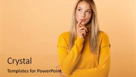  Presentation with language - Beautiful slide deck featuring language style - portrait of a thoughtful young backdrop and a gold colored foreground