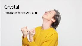  Presentation with young grey maine coon cat - PPT theme featuring language style - young man posing over grey background and a white colored foreground