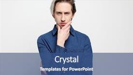  Presentation with grey - Amazing PPT theme having language style - young man posing over grey backdrop and a ocean colored foreground