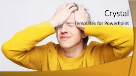  Presentation with language - Slide set consisting of language style - young man posing over grey background and a white colored foreground