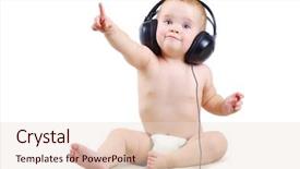  Presentation with baby - PPT layouts with language teaching - smiling baby with headphone background and a lemonade colored foreground