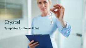  Presentation with new deal - PPT layouts featuring lanlord tenant - realtor giving key from new background and a sky blue colored foreground