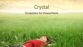  Presentation with lanscape - Slide deck consisting of lanscape - smiling child lying background and a cream colored foreground