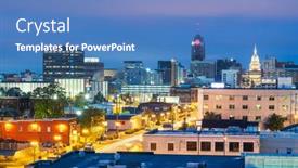  Presentation with usa - Cool new PPT theme with lansing-michigan-usa-downtown-city backdrop and a teal colored foreground