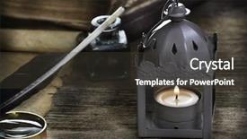  Presentation with old feather pen - Slide set with lantern with candle and feather background and a dark gray colored foreground