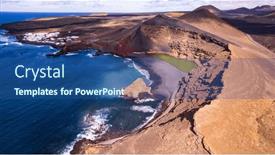  Presentation with green lake - PPT theme enhanced with lanzarote-canary-islands-scenery-aerial background and a ocean colored foreground