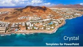  Presentation with island resort - PPT theme with lanzarote-island-playa-blanca-resort background and a ocean colored foreground