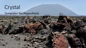  Presentation with lava - Presentation theme featuring rock volcano - lanzarote timanfaya national park fire background and a light blue colored foreground