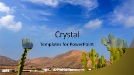  Presentation with cactus - Beautiful PPT layouts featuring figuier de barbarie - lanzarote yaiza white village backdrop and a light blue colored foreground