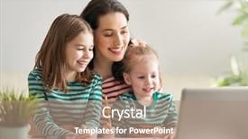  Presentation with working mother - Beautiful PPT theme featuring lap - young mother with children working backdrop and a coral colored foreground