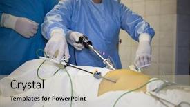  Presentation with laparoscopic surgery - PPT layouts having laparoscopic surgery - doctor is doing puncture background and a soft green colored foreground