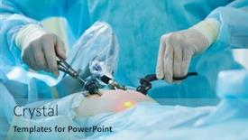  Presentation with tools - Slide deck with laparoscopy-doctor-s-hands background and a light blue colored foreground