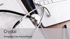  Presentation with surgical items - Slide deck consisting of stethoscope laptop - doctor's everyday items background and a light gray colored foreground