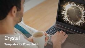  Presentation with young man holdng laptop on lap money - Amazing presentation having laptop against clock counting down backdrop and a coral colored foreground