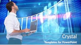  Presentation with security scan - Audience pleasing slide deck consisting of laptop against digital security hand backdrop and a teal colored foreground