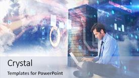  Presentation with space vortex - Amazing PPT layouts having laptop against red vortex backdrop and a light blue colored foreground