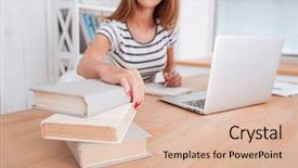  Presentation with photo - Slides consisting of laptop and books in classroom background and a lemonade colored foreground