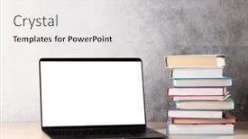  Presentation with laptop blank screen - Presentation consisting of laptop-and-books-on-desk background and a  colored foreground
