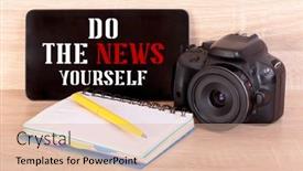  Presentation with journalist - Slide set consisting of laptop-and-camera-for-journalist background and a lemonade colored foreground