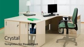  Presentation with desk - Slide deck having laptop and computer background and a coral colored foreground