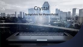  Presentation with displaying - Colorful presentation theme enhanced with laptop and construction concept mixed backdrop and a  colored foreground