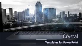  Presentation with construction - PPT theme consisting of laptop-and-construction-concept-mixed background and a tawny brown colored foreground