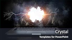  Presentation with construction - Presentation theme featuring laptop and construction concept mixed background and a  colored foreground