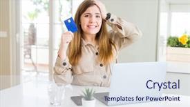  Presentation with online shopping and delivery - PPT theme having laptop and credit card stress background and a  colored foreground
