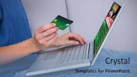  Presentation with online app - Theme having laptop and credit card background and a teal colored foreground
