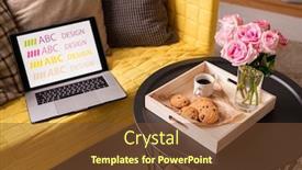  Presentation with pink roses - Presentation theme with laptop-and-cushions-on-yellow background and a tawny brown colored foreground