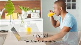  Presentation with social isolation - PPT theme enhanced with laptop and drinking orange juice background and a coral colored foreground