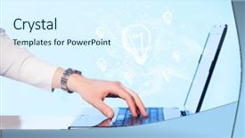  Presentation with energy efficiency - Slide set having laptop and glowing idea bulb background and a sky blue colored foreground