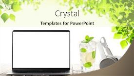  Presentation with business remote work - Theme having laptop-and-headphones-on-wooden background and a blonde colored foreground