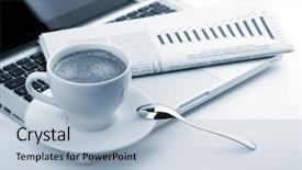  Presentation with newspaper laptop - Presentation having laptop and newspaper blue tone background and a light blue colored foreground